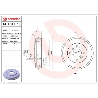 Imagem de BREMBO 14.F041.10 Tambor de Travão sem jogo rolamentos roda 200,1