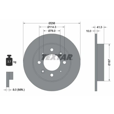 Imagem de TEXTAR PRO 92134303 Disco de travão 258 10 04/08 114,3 cheio revestido sem pernos fixação da roda, cubo roda KIA: Cerato Sedan