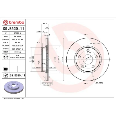 Imagem de BREMBO Disco de travão TOYOTA: RAV4 III SUV, IV Prius Plus 275mm 25mm 5 interior ventilado revestido alto carbono 09.B520.11 4351242040