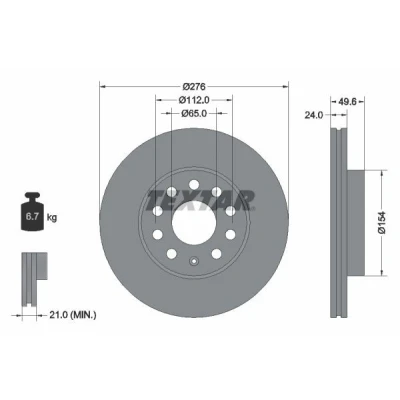 Imagem de TEXTAR 92271905 Disco de travão 276 24 05/10 112 interior ventilado revestido alto carbono sem pernos fixação da roda, cubo roda