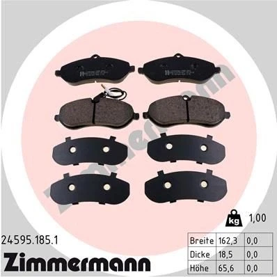Imagem de ZIMMERMANN 24595.185.1 Jogo de pastilhas para travão disco incl. contacto aviso desgaste A imagem corresponde ao volume fornecimento