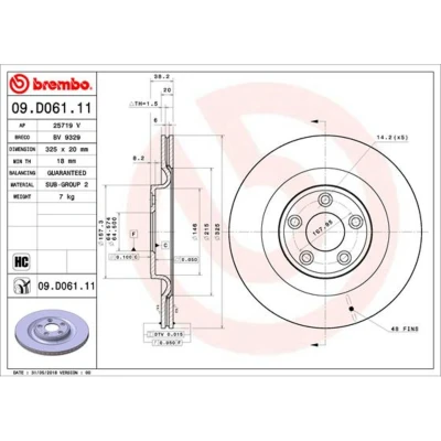 Imagem de BREMBO 09.D061.11 Disco de travão 325 20 5 interior ventilado revestido alto carbono