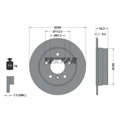 Imagem de TEXTAR PRO 92099703 Disco de travão 258 8 05/06 112 cheio revestido sem pernos fixação da roda, cubo roda MERCEDES BENZ: Classe A