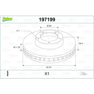 Imagem de VALEO 197199 Disco de travão Eixo dianteiro 321 30 5 ventilado AUDI: A6 C6 Avant, A8 D3, Sedan