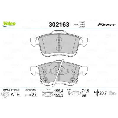 Imagem de VALEO 302163 Jogo de pastilhas para travão disco FIRST Eixo dianteiro incl. contacto aviso desgaste com chapa anti ruído FIAT: 500L