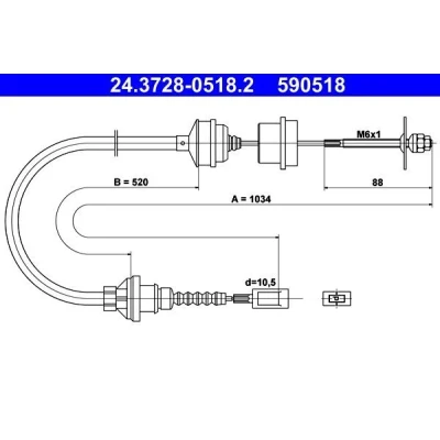 Imagem de ATE 24.3728 0518.2 Cabo de Embreagem FIAT: Ducato II Minibus, I Camião plataforma/Chassis, Van