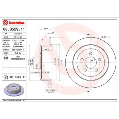 Imagem de BREMBO 08.B529.11 Disco de travão 316 12 5 cheio revestido