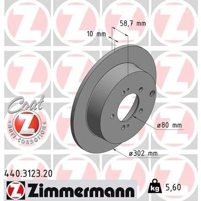 Imagem de ZIMMERMANN COAT Z 440.3123.20 Disco de travão 302 10 8/5 5 114 cheio revestido MITSUBISHI: Lancer 8 Limousine, Outlander 2 SUV,