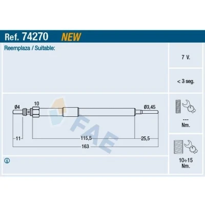 Imagem de FAE 74270 Vela incandescente 7V M 10x1.25 RENAULT: GRAND SCENIC 3, MEGANE 3 Grandtour, NISSAN: Qashqai / Qashqai+2 I, NP300 Navara Pick up