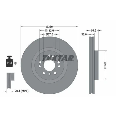 Imagem de TEXTAR PRO+ 92150605 Disco de travão 330 32 05/08 112 interior ventilado revestido alto carbono sem pernos fixação da roda, cubo roda