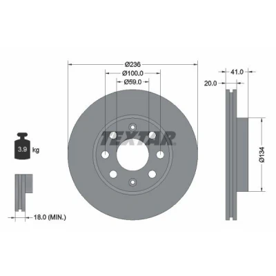 Imagem de TEXTAR PRO 92133403 Disco de travão 236 20 04/08 100 interior ventilado revestido sem pernos fixação da roda, cubo roda