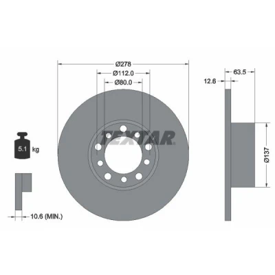 Imagem de TEXTAR 92009500 Disco de travão 278 12,6 05/10 112 cheio sem pernos fixação da roda, cubo roda MERCEDES BENZ: W123 Sedan