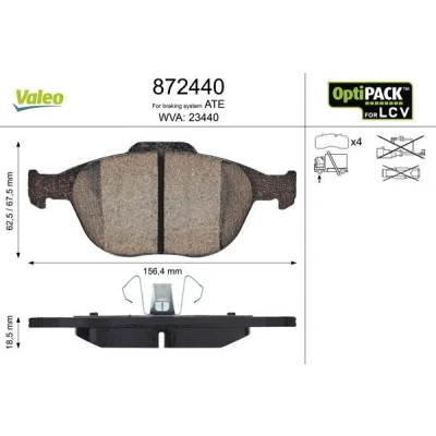 Imagem de VALEO 872440 Jogo de pastilhas para travão disco FORD: Transit Connect V408 Van, Mk2 Carrinha, Mk1 Van