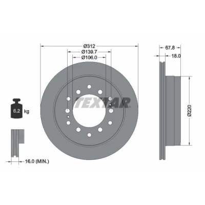 Imagem de TEXTAR Disco de travão TOYOTA: Land Cruiser Prado 90, 120, HILUX 6 Pick up PRO 92170103 98200170101PRO,4243160130,4243160190