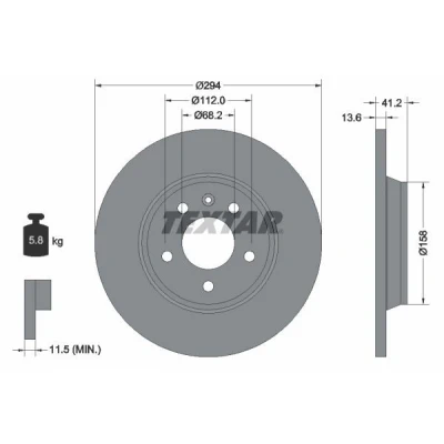 Imagem de TEXTAR PRO 92098103 Disco de travão 294 13,6 05/06 112 cheio revestido sem pernos fixação da roda, cubo roda VOLKSWAGEN: Sharan I
