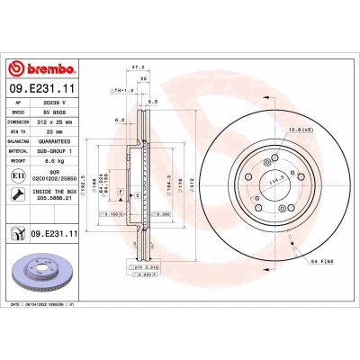 Imagem de BREMBO 09.E231.11 Disco de travão 312 25 5 interior ventilado revestido com parafusos