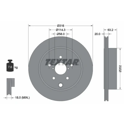 Imagem de TEXTAR PRO 92243703 Disco de travão 316 20 05/08 114,3 interior ventilado revestido sem pernos fixação da roda, cubo roda