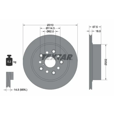 Imagem de TEXTAR PRO 92185703 Disco de travão 310 16 05/12 114,3 interior ventilado revestido sem pernos fixação da roda, cubo roda LEXUS: LS III