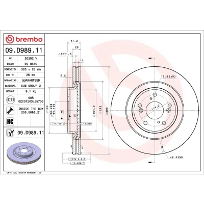 Imagem de BREMBO 09.D989.11 Disco de travão 320 28 5 interior ventilado revestido alto carbono com parafusos