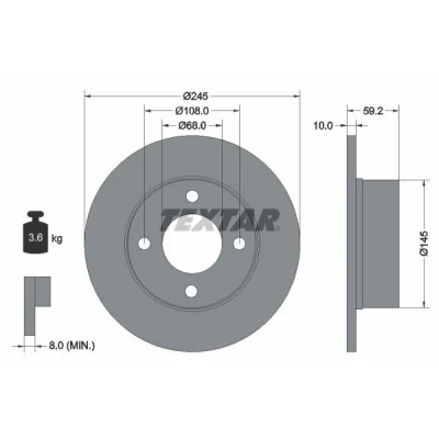 Imagem de TEXTAR 92026100 Disco de travão 245 10 04/04 108 cheio sem pernos fixação da roda, cubo roda AUDI: 80 B3, B4 Avant, Sedan