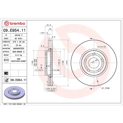 Imagem de BREMBO Disco de travão FORD: Puma SUV 278mm 25mm 5 interior ventilado revestido alto carbono 09.E954.11 2384229,L1TC1125AA Discos