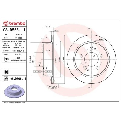 Imagem de BREMBO Disco de travão 299mm 10,5mm 5 cheio revestido alto carbono 08.D568.11 4840109000,4840109001,4840109002 Discos