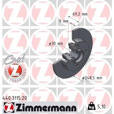 Imagem de ZIMMERMANN Disco de travão PEUGEOT: 208 I Hatchback, 307 SW, CITROËN: C4 Coupe, DS3 DS: Hatchback