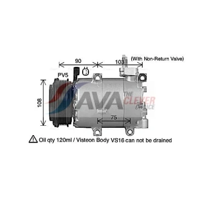 Imagem de AVA COOLING SYSTEMS FDAK674 compressor 7VSC16IC 12V PAG 46 YF R1234yf com óleo de PAG, embraiagem magnética, sem díodo