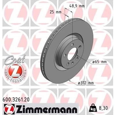 Imagem de ZIMMERMANN 600.3261.20 Disco de travão 312 25 6/5 5 100 interior ventilado revestido alto carbono