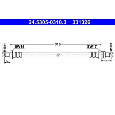 Imagem de ATE 24.5305 0310.3 Mangueira de Travão 310mm FORD: FIESTA 4, Sierra Mk1 Hatchback