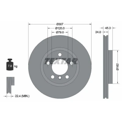Imagem de TEXTAR PRO+ 92275605 Disco de travão 307 24 05/06 120 interior ventilado revestido alto carbono sem pernos fixação da roda, cubo roda