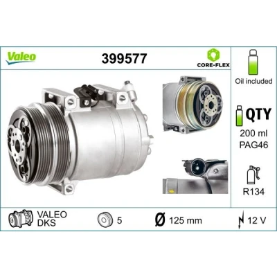 Imagem de VALEO 399577 compressor DKS 12 PAG 46 R 134a com óleo de FORD: Focus 2, C Max, VOLVO: V50, S40 II, C30