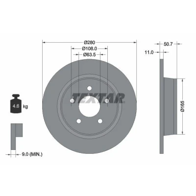 Imagem de TEXTAR PRO 92238903 Disco de travão 280 11 05/05 108 cheio revestido sem pernos fixação da roda, cubo roda FORD: Transit Connect V408 Van