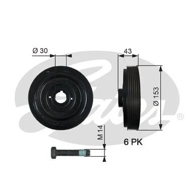 Imagem de GATES TVD1005A Polia da Cambota 153 com acessórios FleetRunner Micro V Stretch Fit PEUGEOT: 406 Carrinha, Expert I Van, 306 Hatchback