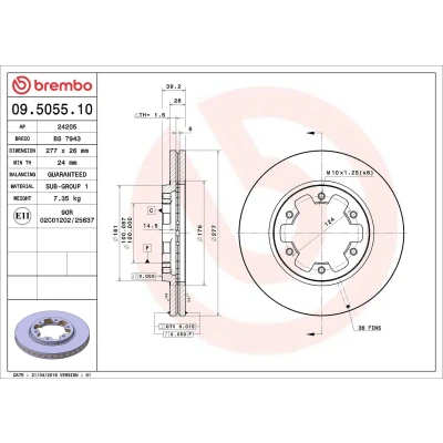 Imagem de BREMBO 09.5055.10 Disco de travão 277 26 6 interior ventilado NISSAN: TERRANO 2, Pick Up, 1, FORD: Maverick SUV