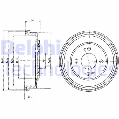 Imagem de DELPHI BF208 Tambor de Travão sem anel sensor do ABS 239mm HONDA: CIVIC 5 Coupe, 6 Hatchback