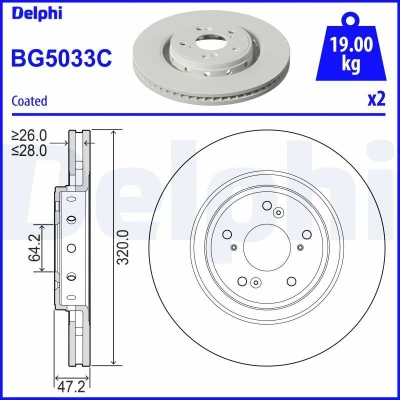 Imagem de DELPHI BG5033C Disco de travão 320 28 5 ventilado revestido não tratado sem o rolamento da roda, anel sensor do ABS