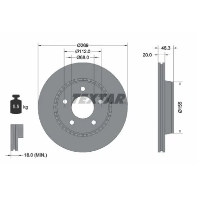 Imagem de TEXTAR 92037100 Disco de travão 269 20 05/05 112 ventilado fora sem pernos fixação da roda, cubo roda