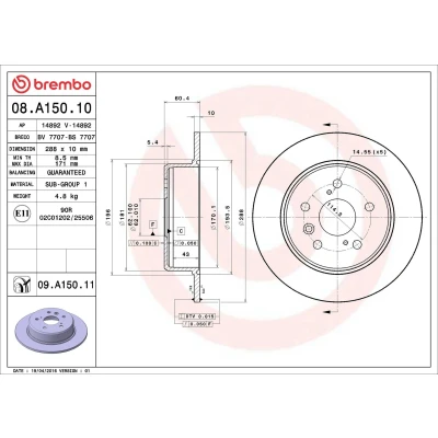 Imagem de BREMBO COATED DISC LINE 08.A150.11 Disco de travão 288 10 5 cheio revestido