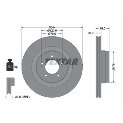 Imagem de TEXTAR PRO 92185103 Disco de travão 344 30 05/06 120 interior ventilado revestido sem pernos fixação da roda, cubo roda