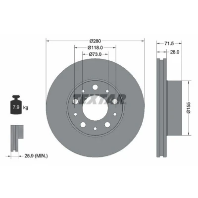 Imagem de TEXTAR PRO 92275003 Disco de travão 280 28 05/10 118 interior ventilado revestido sem pernos fixação da roda, cubo roda FIAT: Ducato III Van