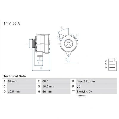 Imagem de BOSCH 0 986 033 740 Alternador 14V 55A MERCEDES BENZ: 190, W124 Sedan