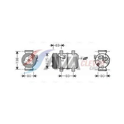 Imagem de AVA COOLING SYSTEMS VOAK120 compressor DKS 15CH 12V PAG 46 R134a com óleo de PAG, embraiagem magnética, sem díodo