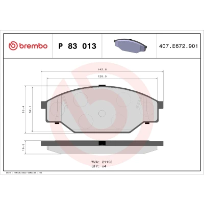 Imagem de BREMBO P 83 013 Jogo de pastilhas para travão disco excl. contacto aviso desgaste sem acessórios TOYOTA: HILUX 5 Pick up, 6 up