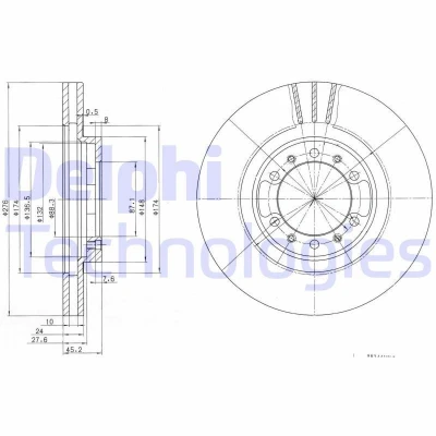 Imagem de DELPHI BG3099 Disco de travão 276 24 6 ventilado oleado não tratado sem o rolamento da roda, anel sensor do ABS MITSUBISHI: PAJERO 2
