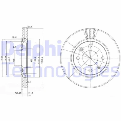 Imagem de DELPHI BG2871 Disco de travão 260 24 4 ventilado oleado não tratado sem o rolamento da roda, anel sensor do ABS PEUGEOT: 406 Carrinha