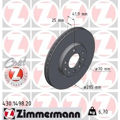 Imagem de ZIMMERMANN COAT Z 430.1498.20 Disco de travão 285 25 8/5 5 110 interior ventilado revestido alto carbono OPEL: Vectra C Caravan, CC