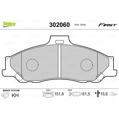 Imagem de VALEO 302060 Jogo de pastilhas para travão disco FIRST Eixo dianteiro excl. contacto aviso desgaste sem chapa anti ruído