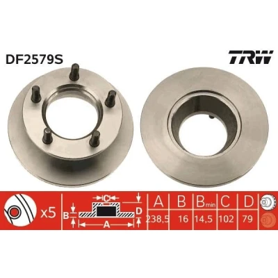 Imagem de TRW Disco de travão 16mm 5 140mm cheio pintado DF2579S 6314200372,6314200772,A6314200372,A6314200772 Discos