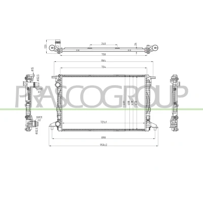 Imagem de PRASCO AD026R005 Radiador, arrefecimento do motor Alumínio 720 472 25 com acoplamentos rápidos Aletas de refrigeração soldadas